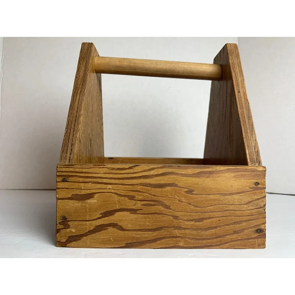 Vintage Handcrafted Wooden Tool Caddy Garden Tote Rustic Farmhouse Storage Box